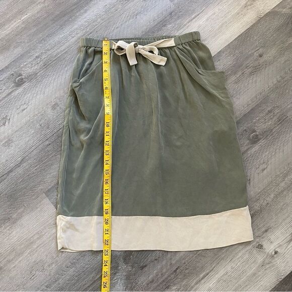 Lafayette 148 Skirt 100% Silk Olive Taupe Pockets Elastic Waist - Picture 10 of 11